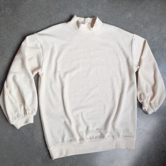 P CILL Ribbed Sweater Mock Neck 3/4 Sleeve Size Medium Faux Waffle Knit Pullover - Picture 1 of 10